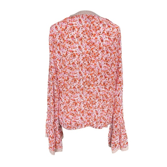 Nalini Cardigan Top Women’s One Size Orange Boho Tassels Tie Front Bell Sleeves - Picture 3 of 11